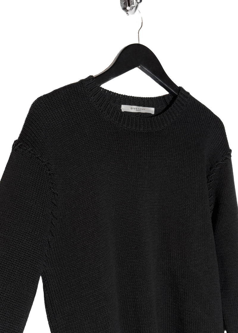 Front of Givenchy Black Stitch Accent Cotton Knit Sweater