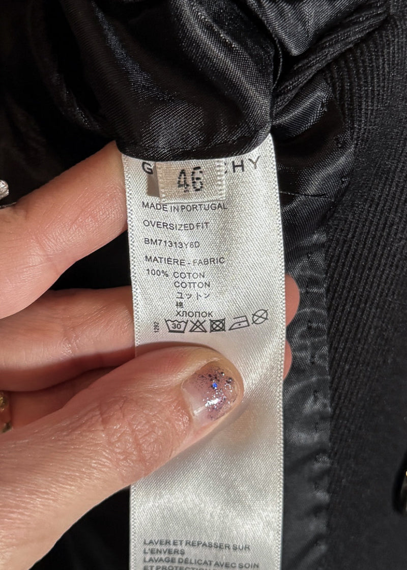 Size, origin, material and care labels of Givenchy Black U-Lock Oversized Blazer