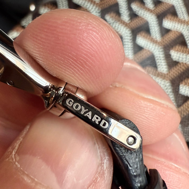 Branded hardware of Goyard 2019 Black Goyardine Mini Alpin Convertible Backpack