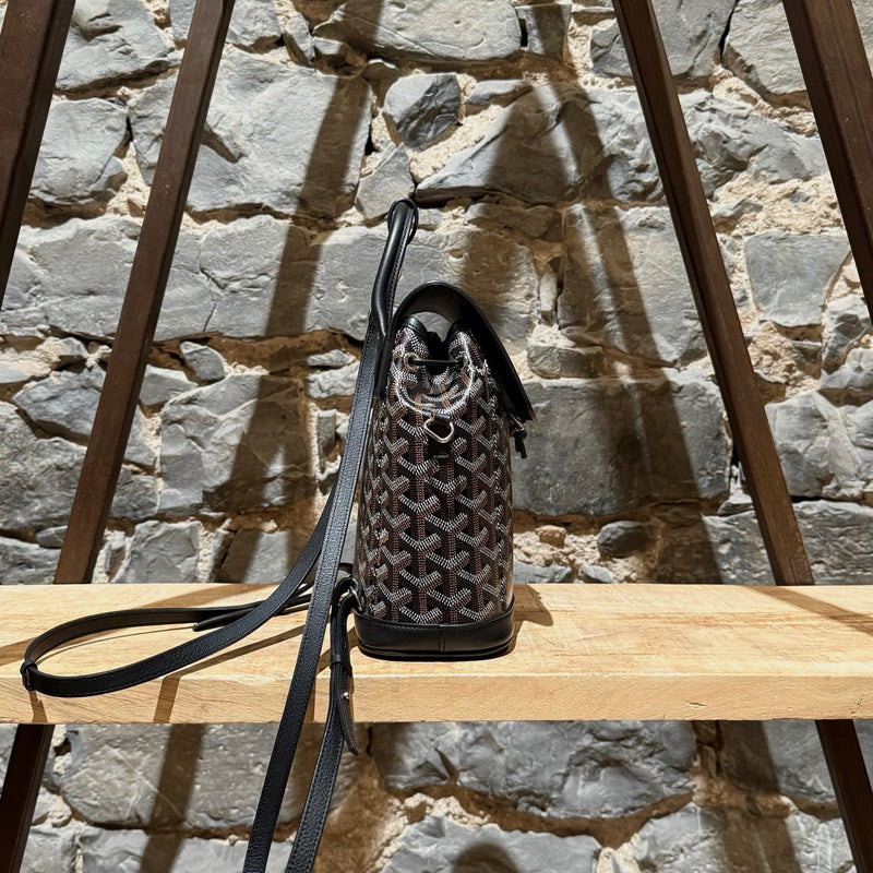 A side view of Goyard 2019 Black Goyardine Mini Alpin Convertible Backpack