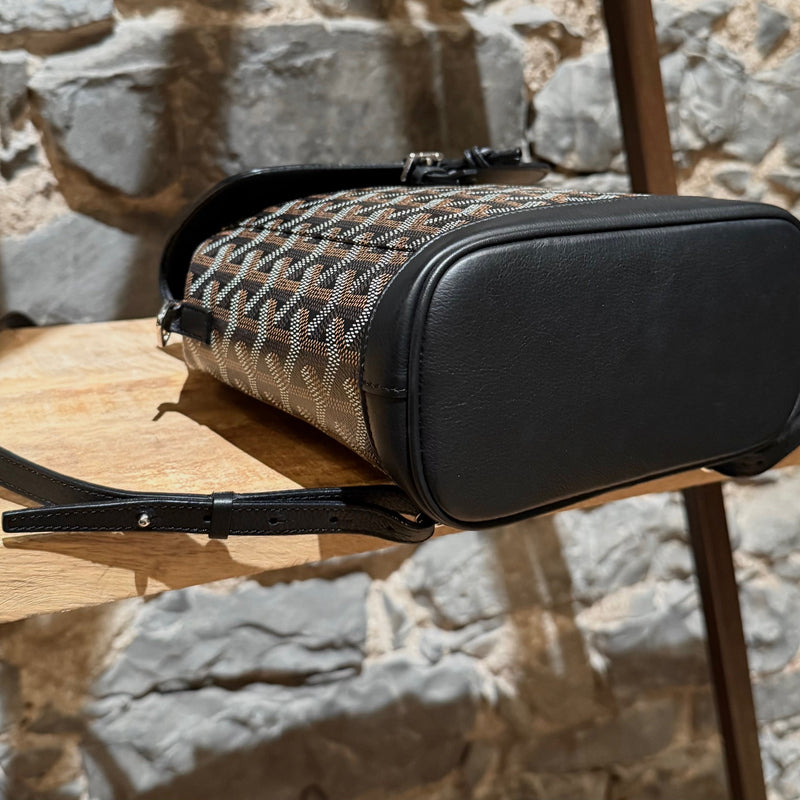 A bottom corner view of Goyard 2019 Black Goyardine Mini Alpin Convertible Backpack