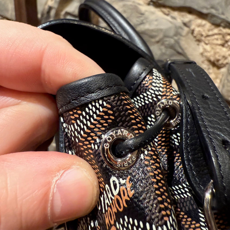 Branded hardware of Goyard 2019 Black Goyardine Mini Alpin Convertible Backpack