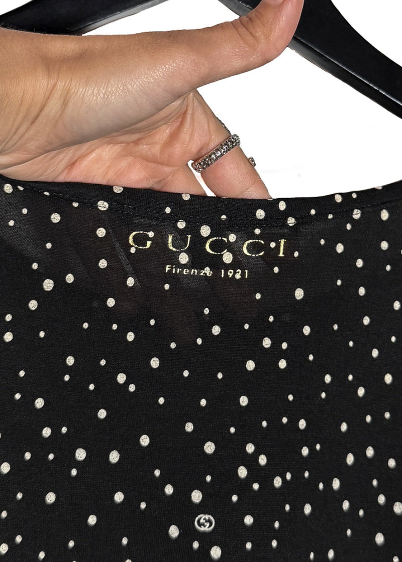 Brand logo on Gucci 2011 Black Polka Dots Cropped Sleeves Top