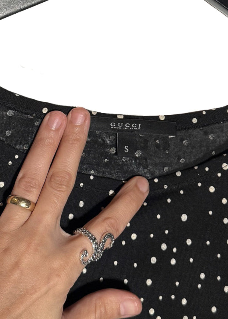 Labels of Gucci 2011 Black Polka Dots Cropped Sleeves Top