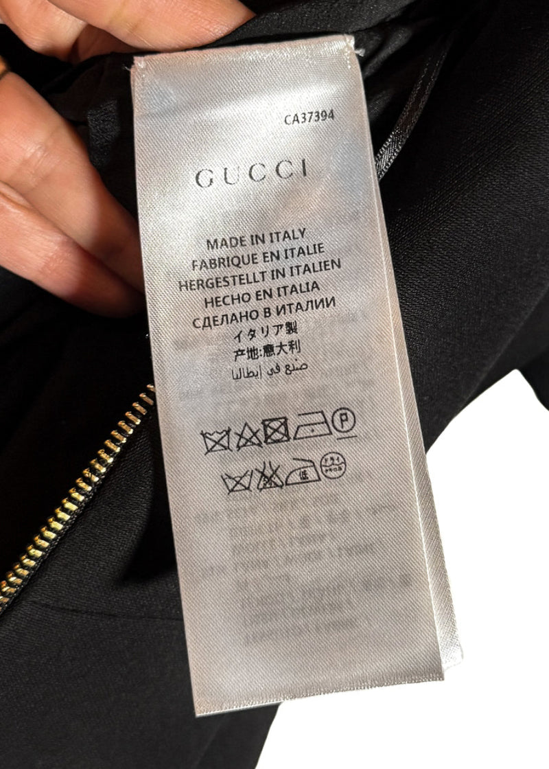 Labels of Gucci 2016 Embellished Bow Ruffled Sleeves Black Mini Dress