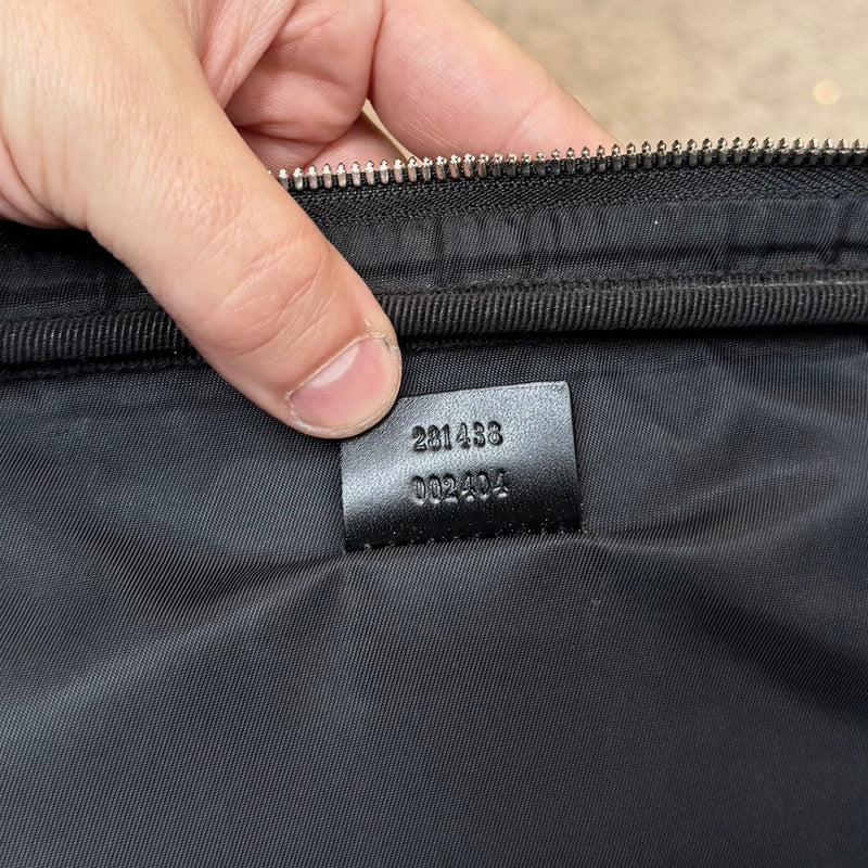 Serial number patch on Gucci Black Canvas Leather Sherry Line Business Bag
