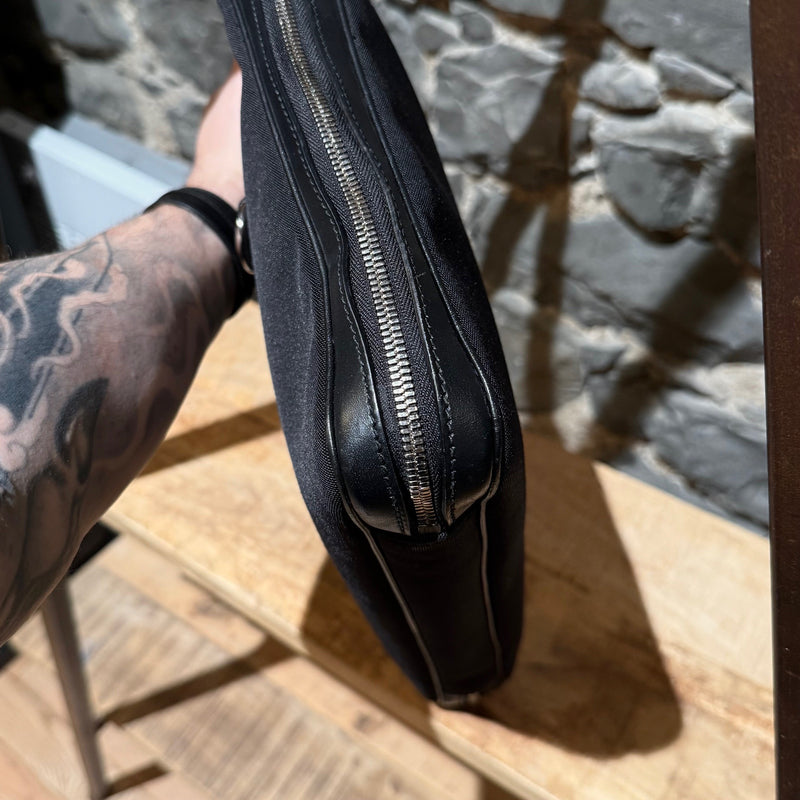 Top corner of Gucci Black Canvas Leather Sherry Line Business Bag