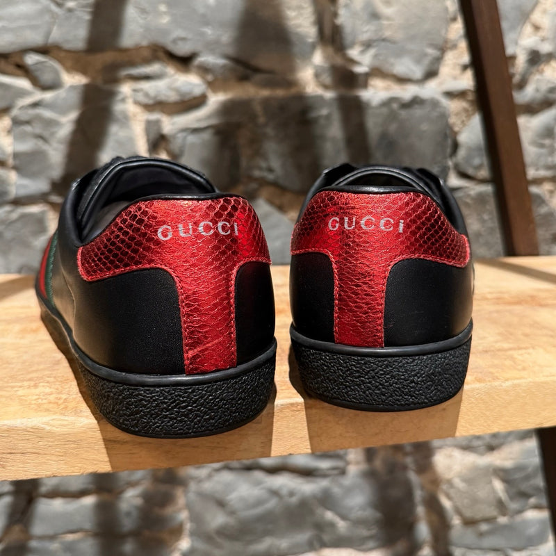 Gucci Black Leather Ace Low-top Sneakers