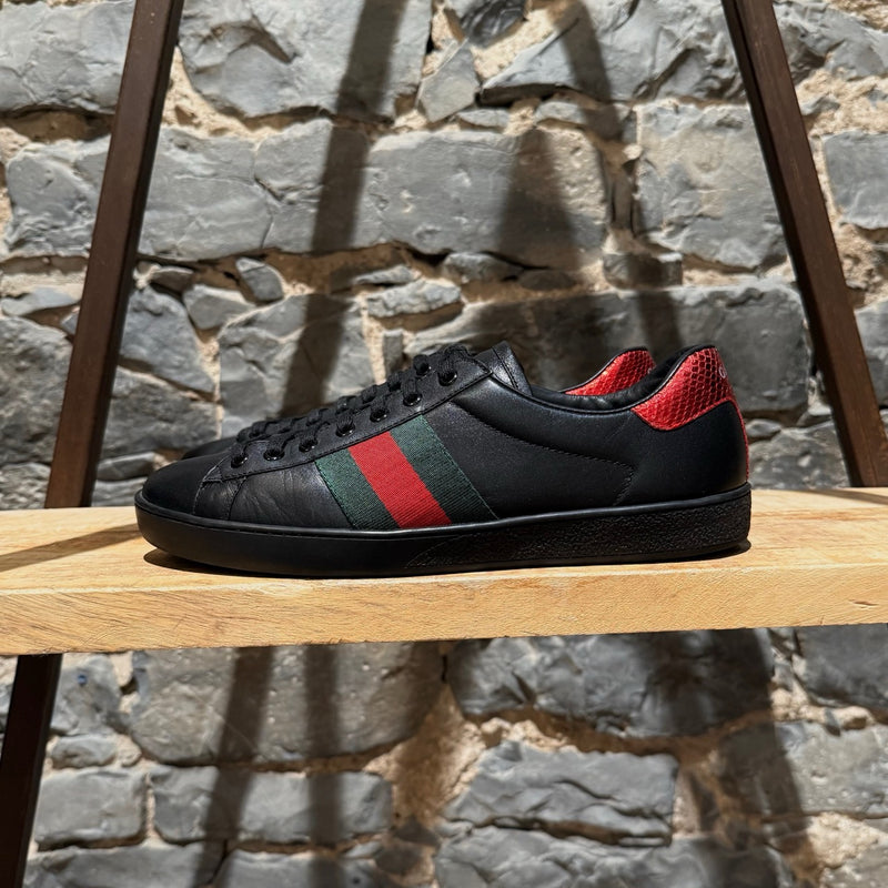 Gucci Black Leather Ace Low-top Sneakers