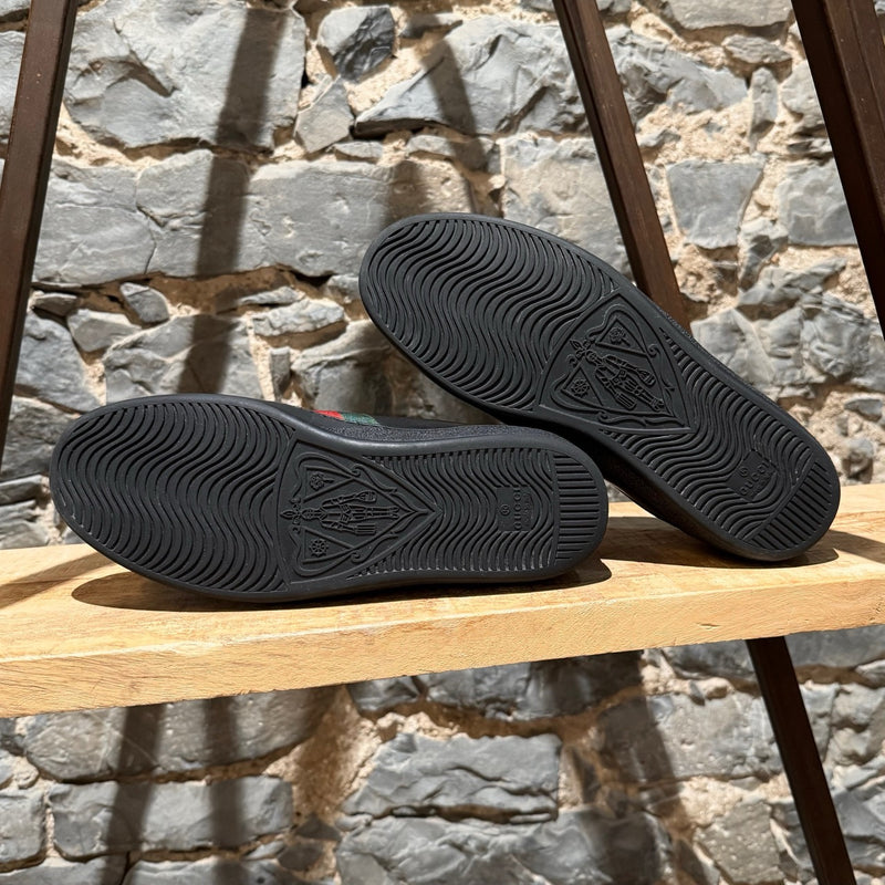 Gucci Black Leather Ace Low-top Sneakers