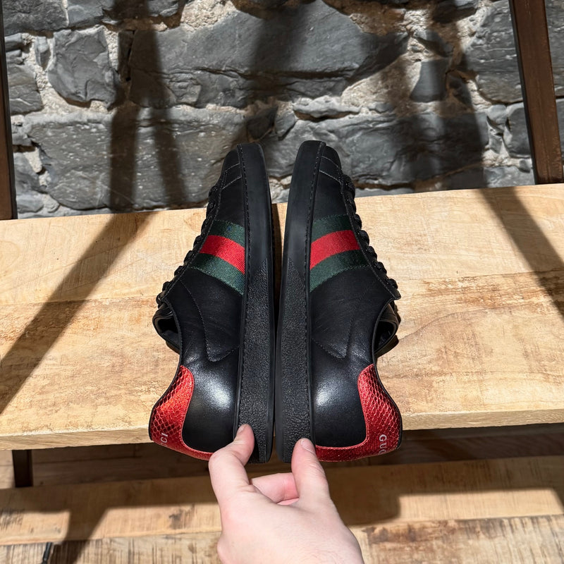 Gucci Black Leather Ace Low-top Sneakers