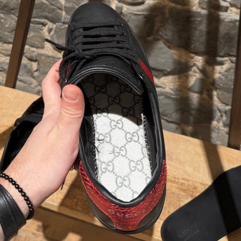 Gucci Black Leather Ace Low-top Sneakers