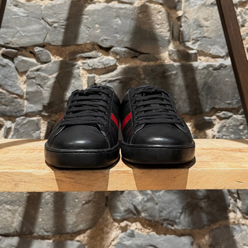 Gucci Black Leather Ace Low-top Sneakers
