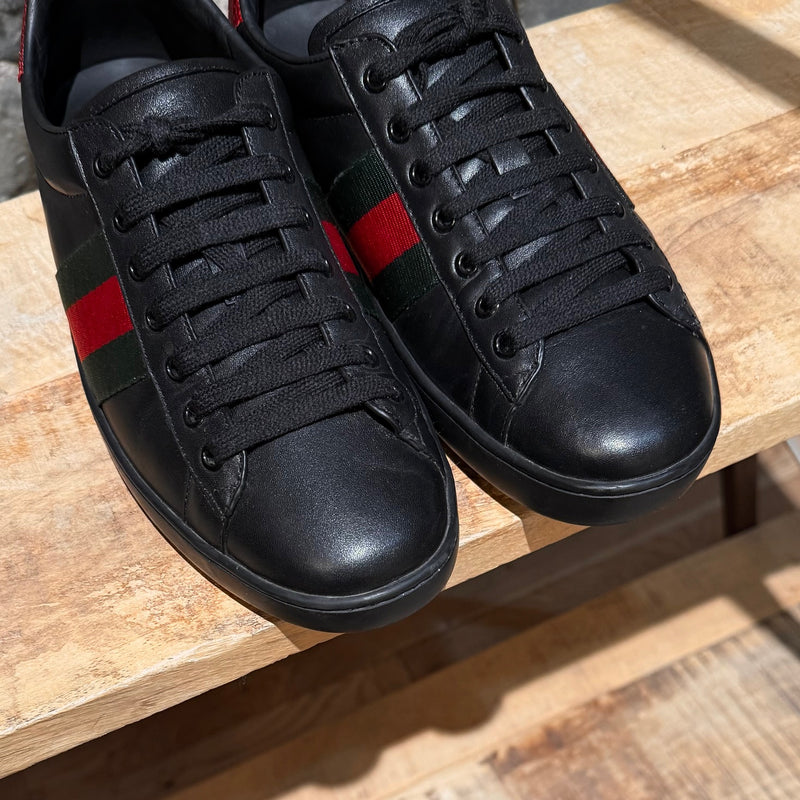 Gucci Black Leather Ace Low-top Sneakers
