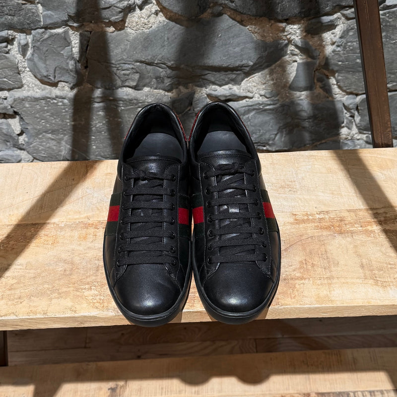Gucci Black Leather Ace Low-top Sneakers