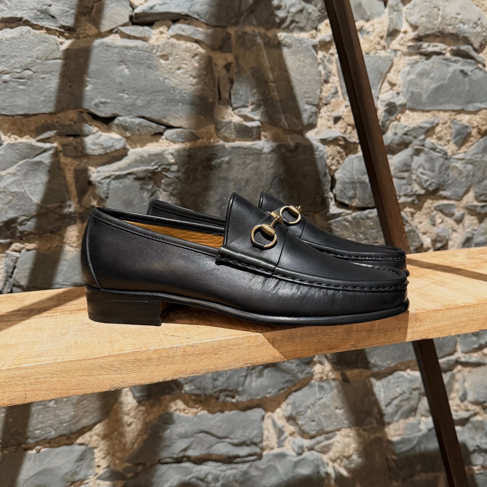 Gucci Vintage Black Leather Classic 1953 Horsebit Loafers 