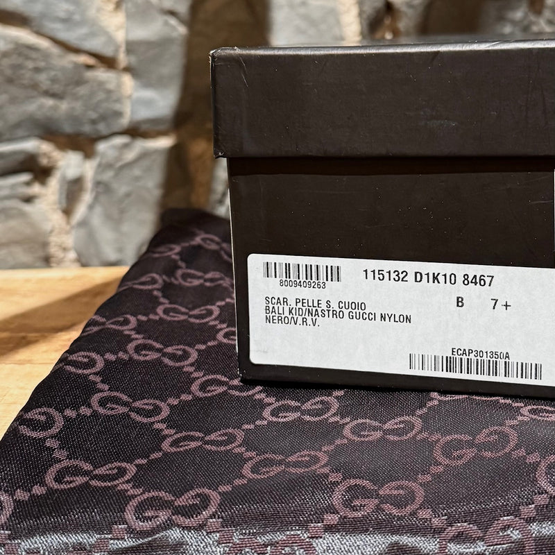 Gucci Black Leather Web Stripe Interlocking GG Pumps