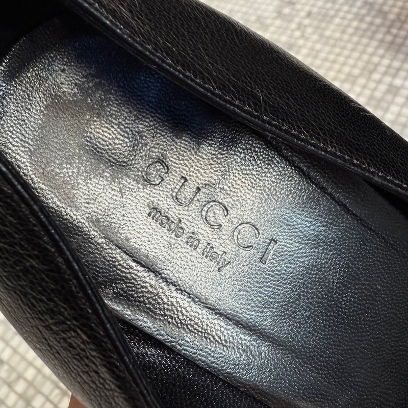 Gucci Black Leather Web Stripe Interlocking GG Pumps