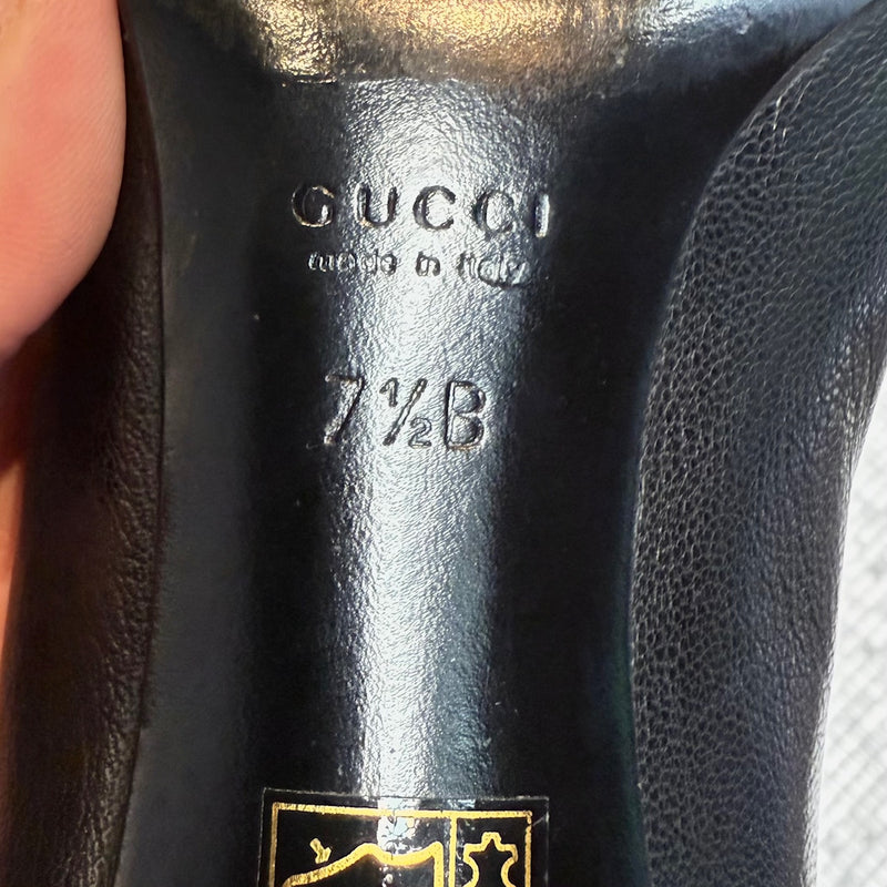 Gucci Black Leather Web Stripe Interlocking GG Pumps
