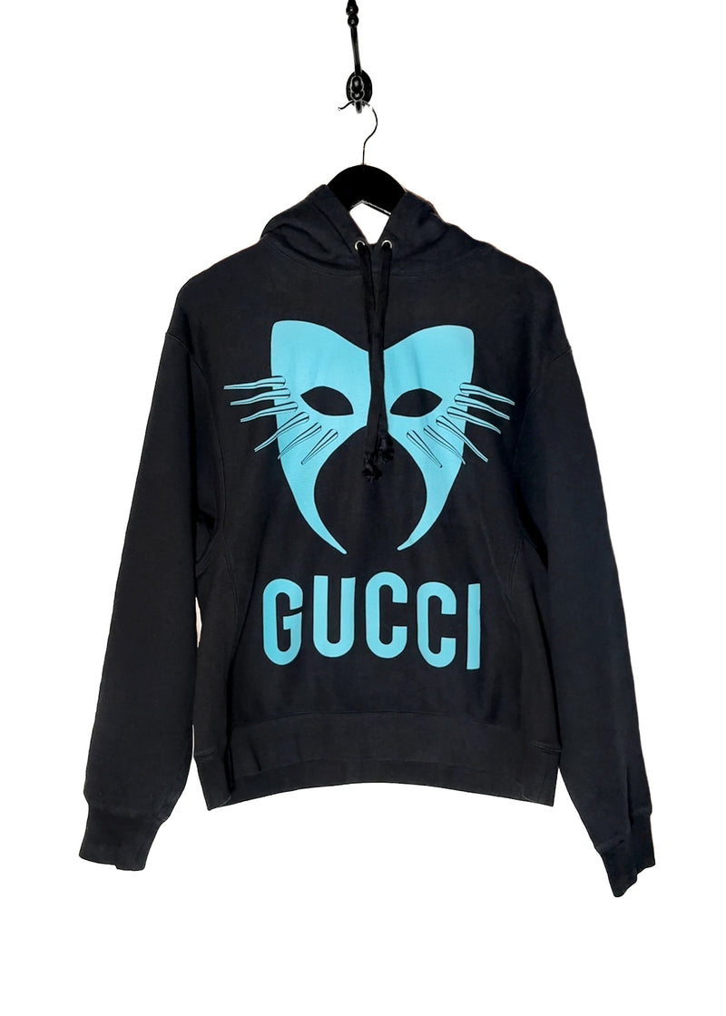 Sweat à capuche Gucci noir avec imprimé "Manifesto Cat Mask"