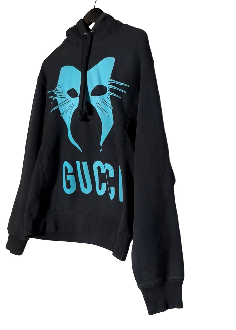 Sweat à capuche Gucci noir avec imprimé "Manifesto Cat Mask"