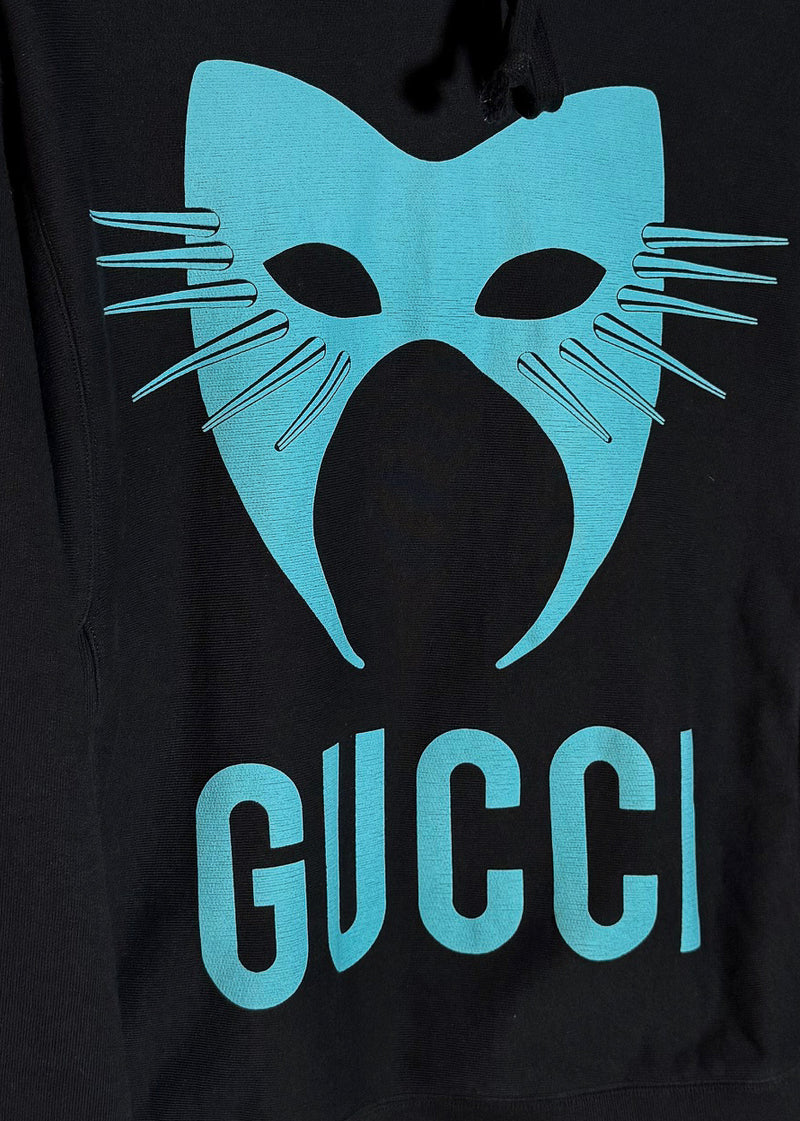 Sweat à capuche Gucci noir avec imprimé "Manifesto Cat Mask"