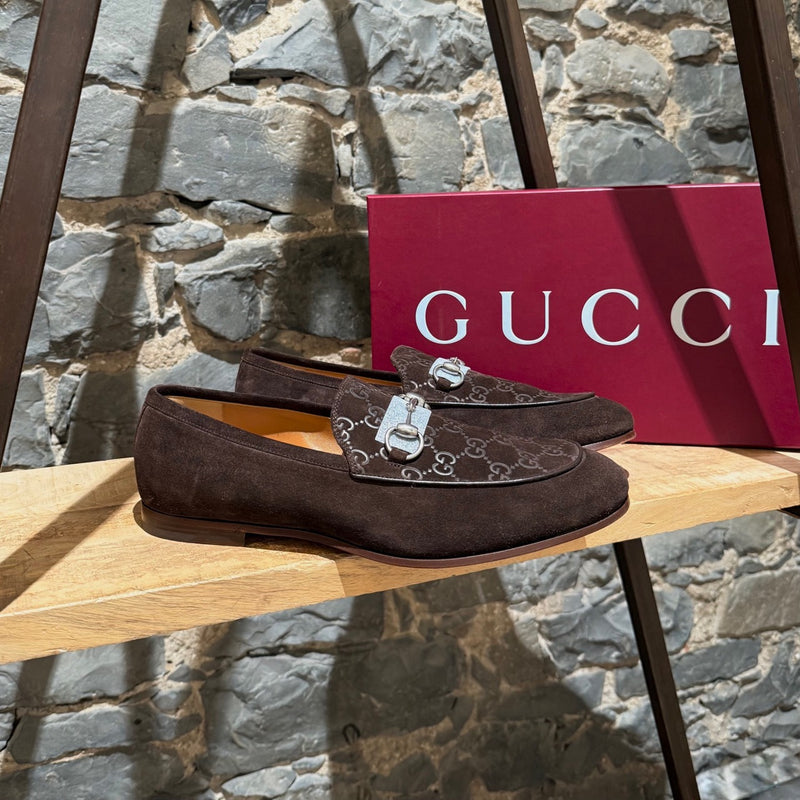 Gucci Brown Luxury Suede GG Horsebit Accent Jordy Loafers