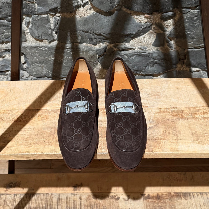 Gucci Brown Luxury Suede GG Horsebit Accent Jordy Loafers