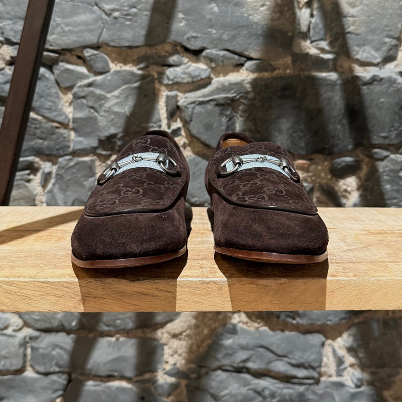 Gucci Brown Luxury Suede GG Horsebit Accent Jordy Loafers