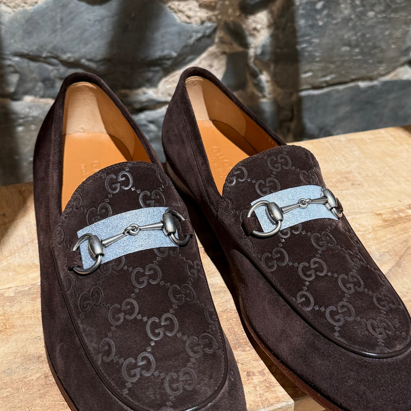Gucci Brown Luxury Suede GG Horsebit Accent Jordy Loafers