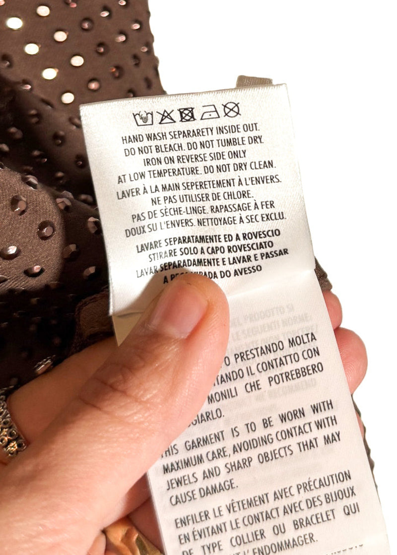 Labels of Gucci Brown Metallic Studs Embellished Silk Tank Top