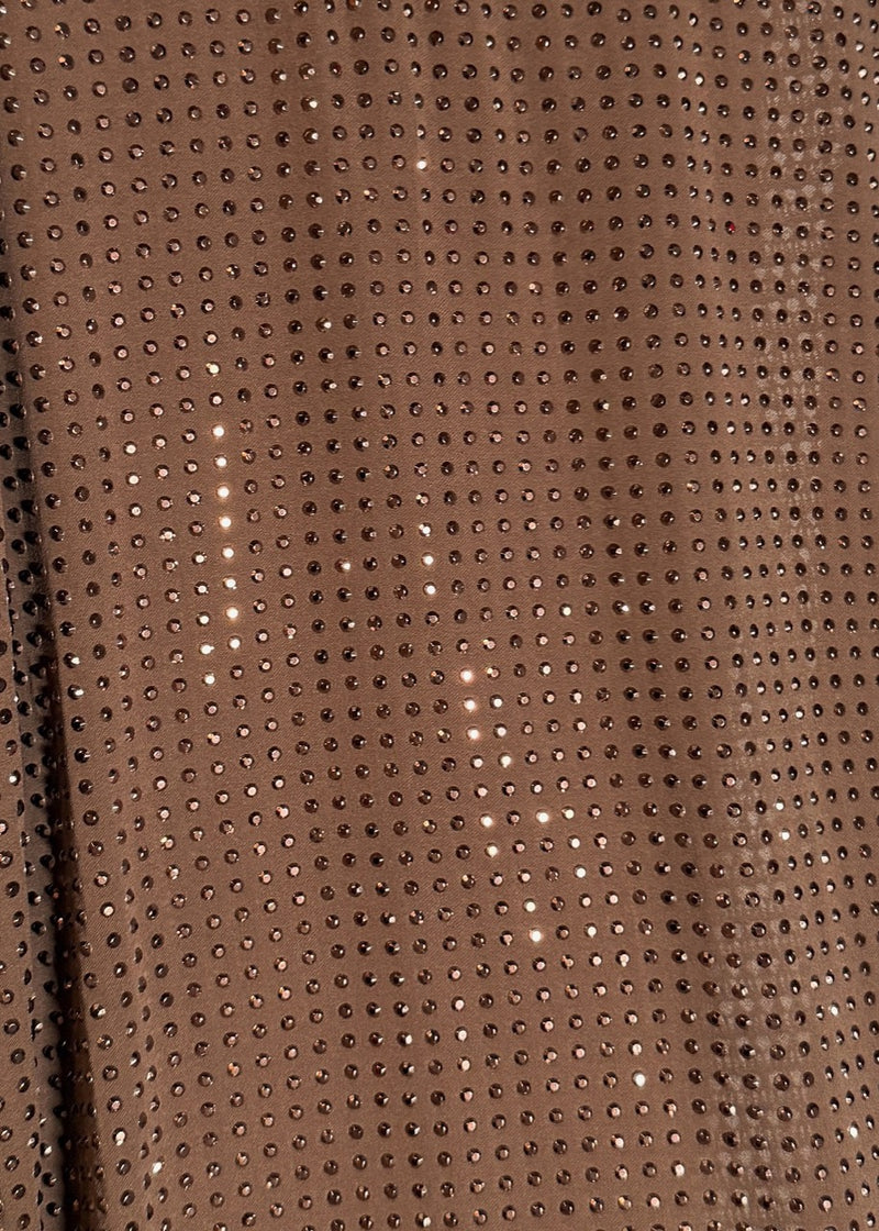 Close-up on Gucci Brown Metallic Studs Embellished Silk Tank Top