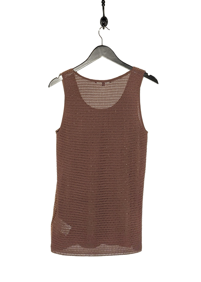 Back view of Gucci Brown Metallic Studs Embellished Silk Tank Top