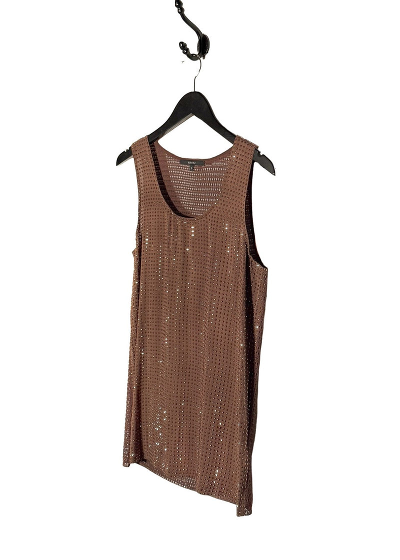 Side front view of Gucci Brown Metallic Studs Embellished Silk Tank Top