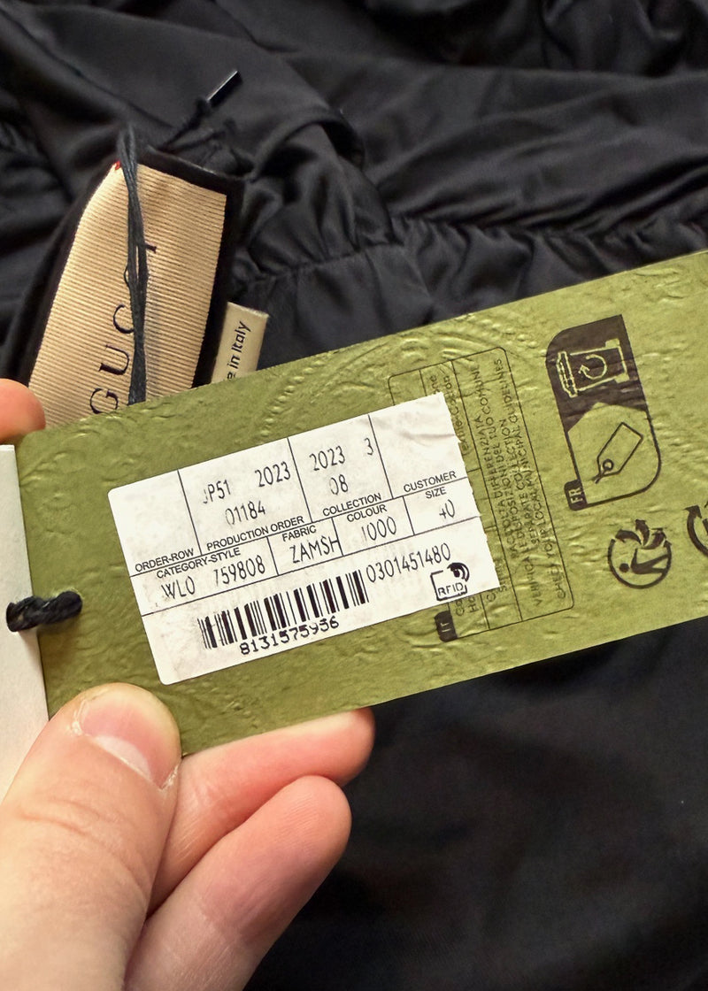 Gucci FW23 Black Gathered Viscose Jersey Long Sleeves Top