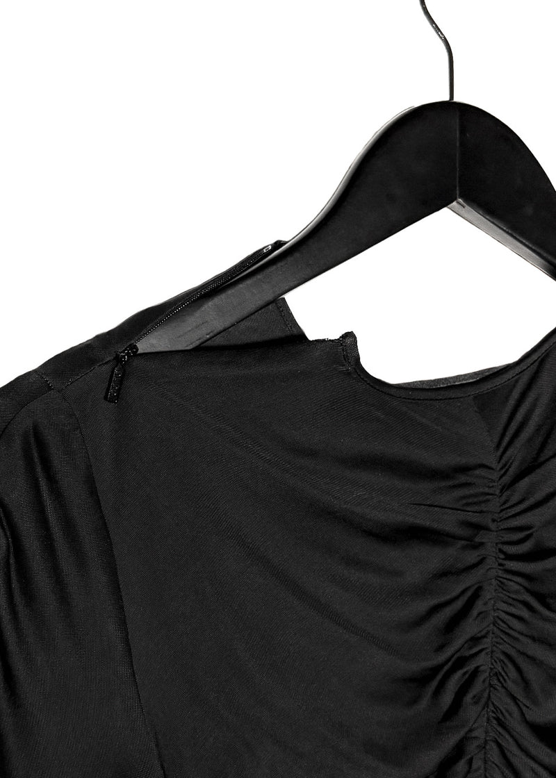 Gucci FW23 Black Gathered Viscose Jersey Long Sleeves Top
