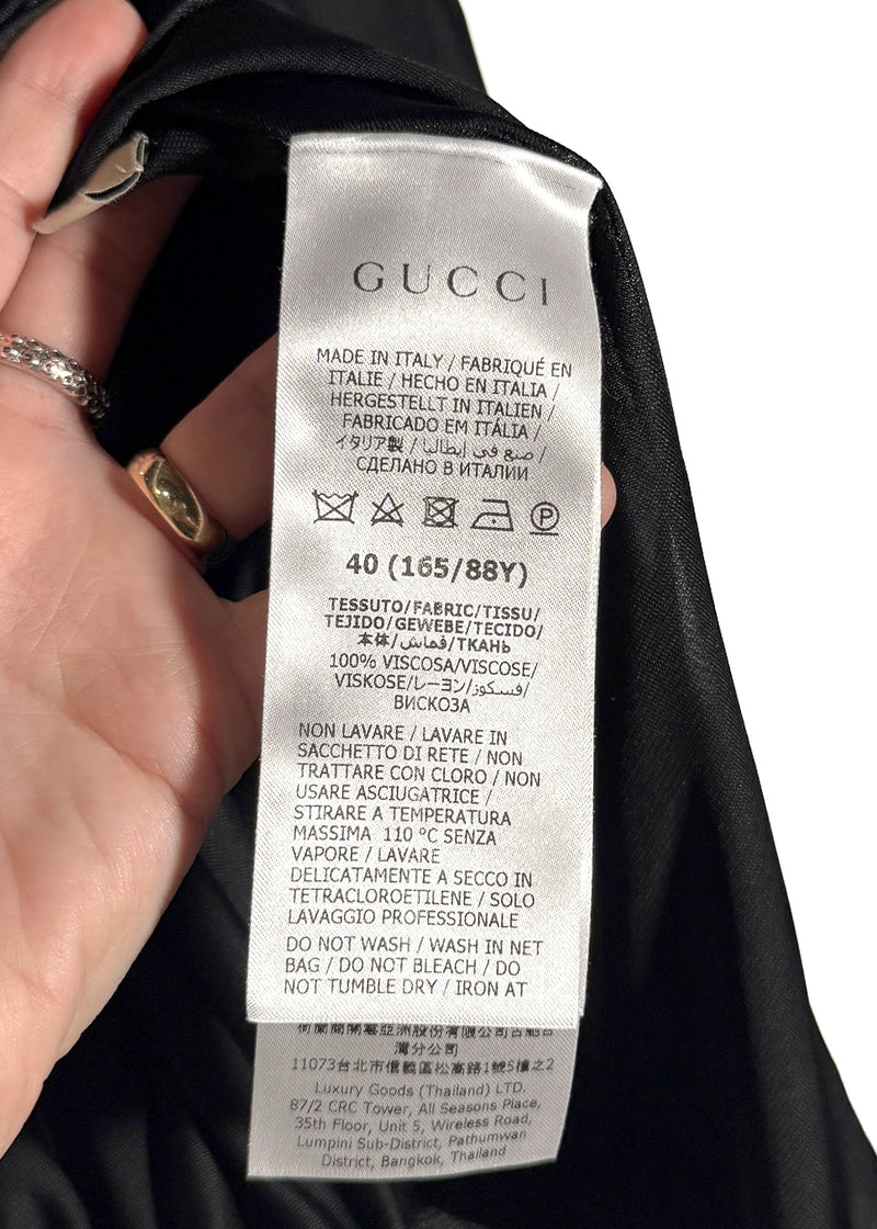 Gucci FW23 Black Gathered Viscose Jersey Long Sleeves Top