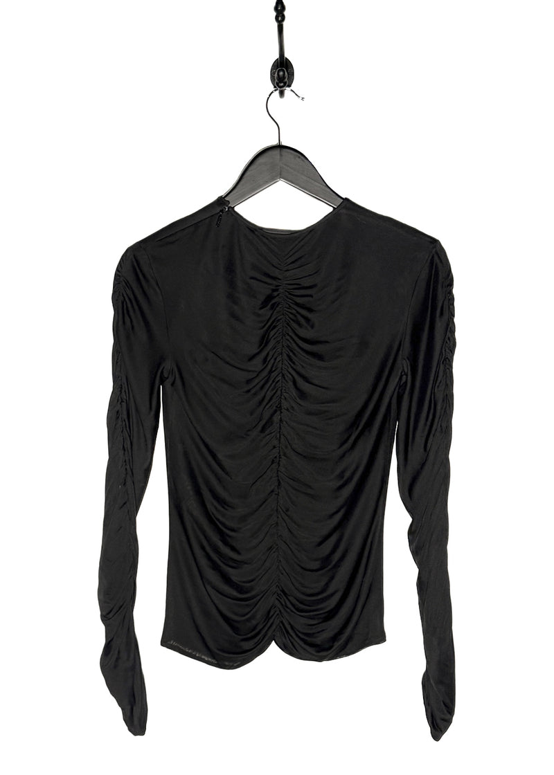 Gucci FW23 Black Gathered Viscose Jersey Long Sleeves Top