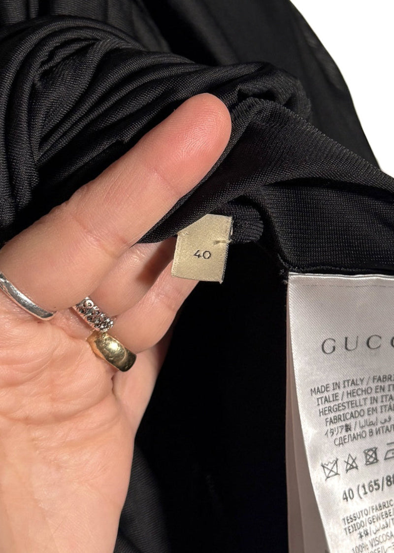 Gucci FW23 Black Gathered Viscose Jersey Long Sleeves Top