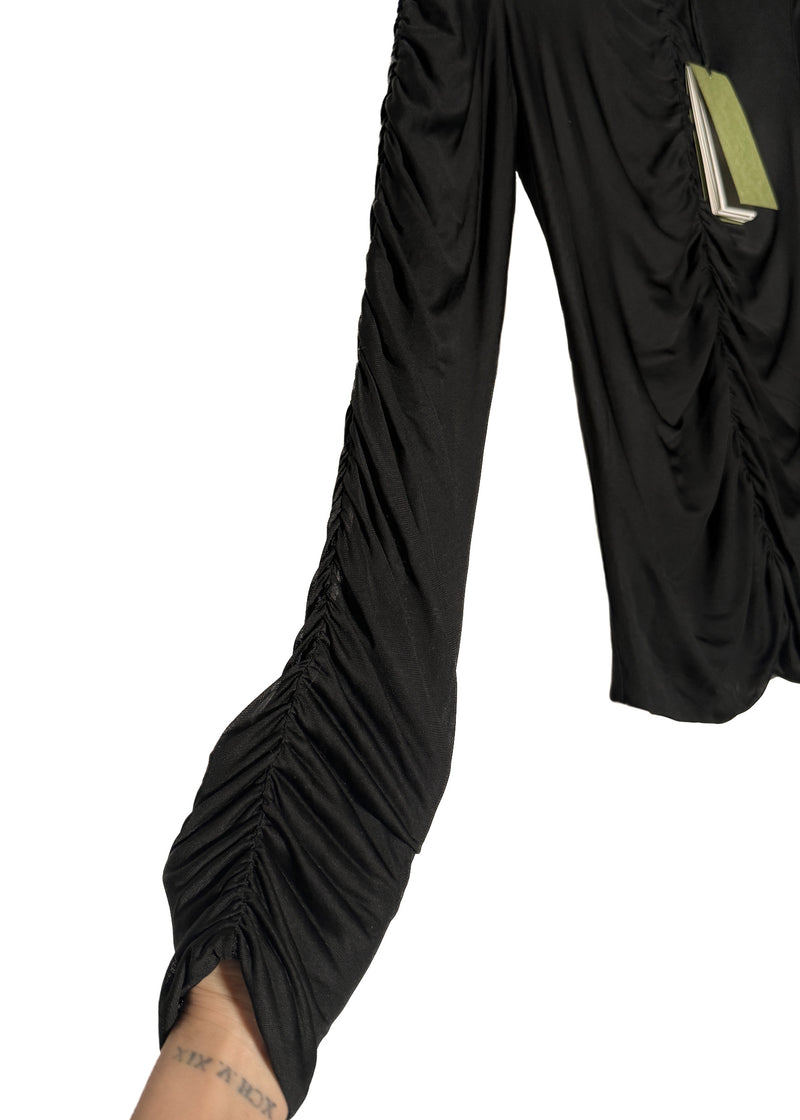 Gucci FW23 Black Gathered Viscose Jersey Long Sleeves Top