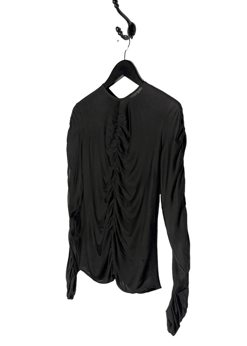 Gucci FW23 Black Gathered Viscose Jersey Long Sleeves Top