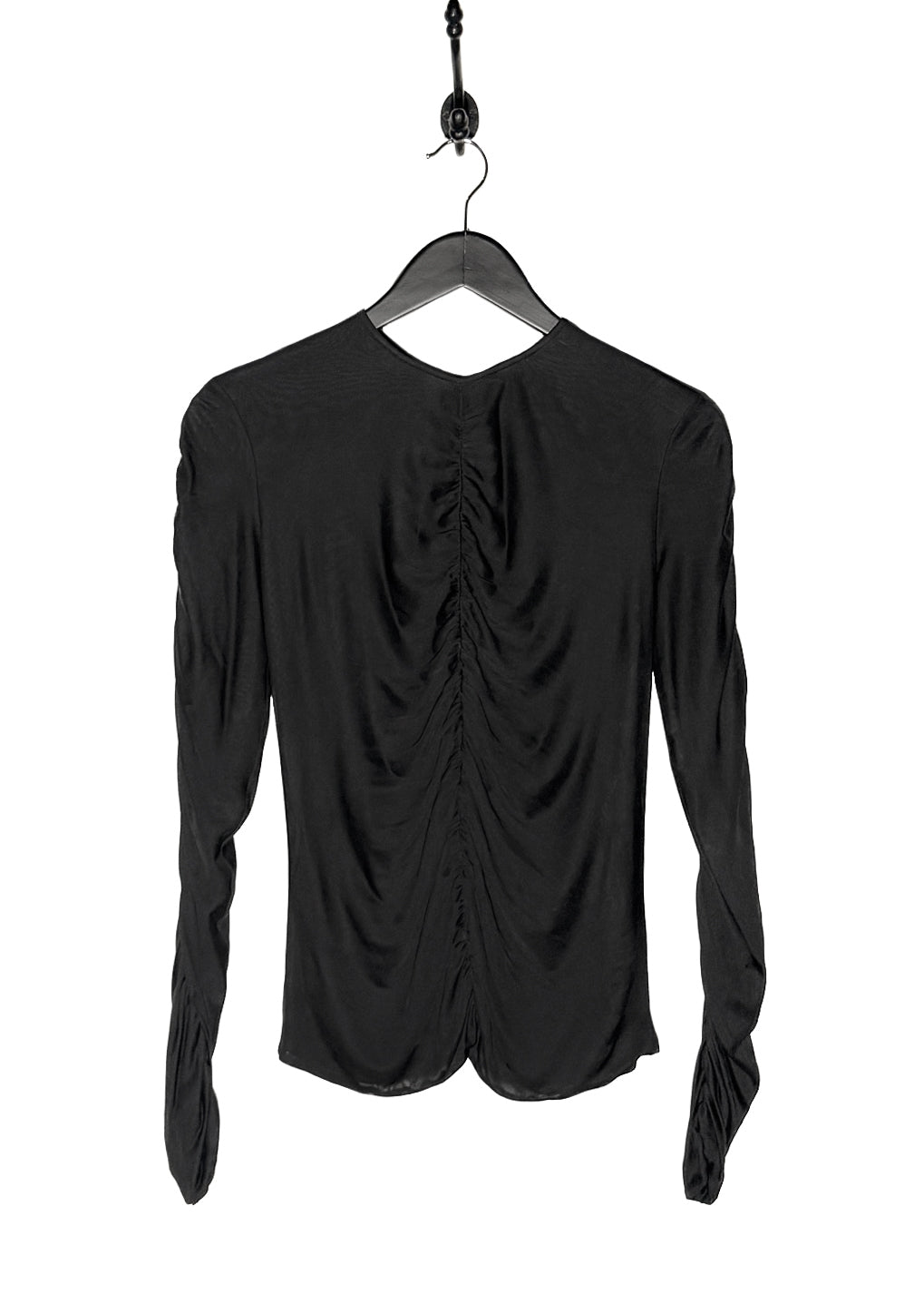 Gucci FW23 Black Gathered Viscose Jersey Long Sleeves Top