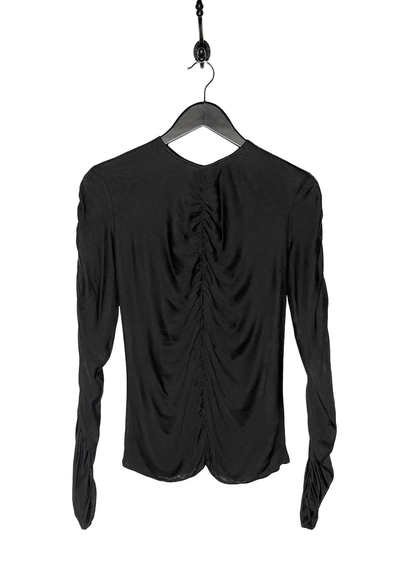 Gucci FW23 Black Gathered Viscose Jersey Long Sleeves Top