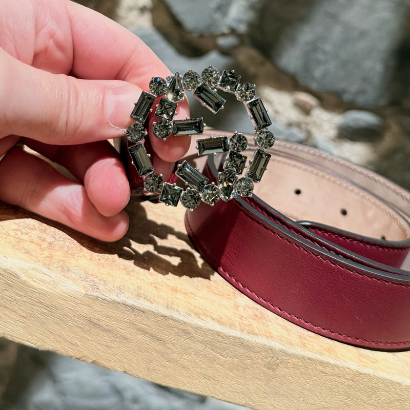 Buckle of Gucci GG Burgundy Leather Crystal GG Buckle Belt