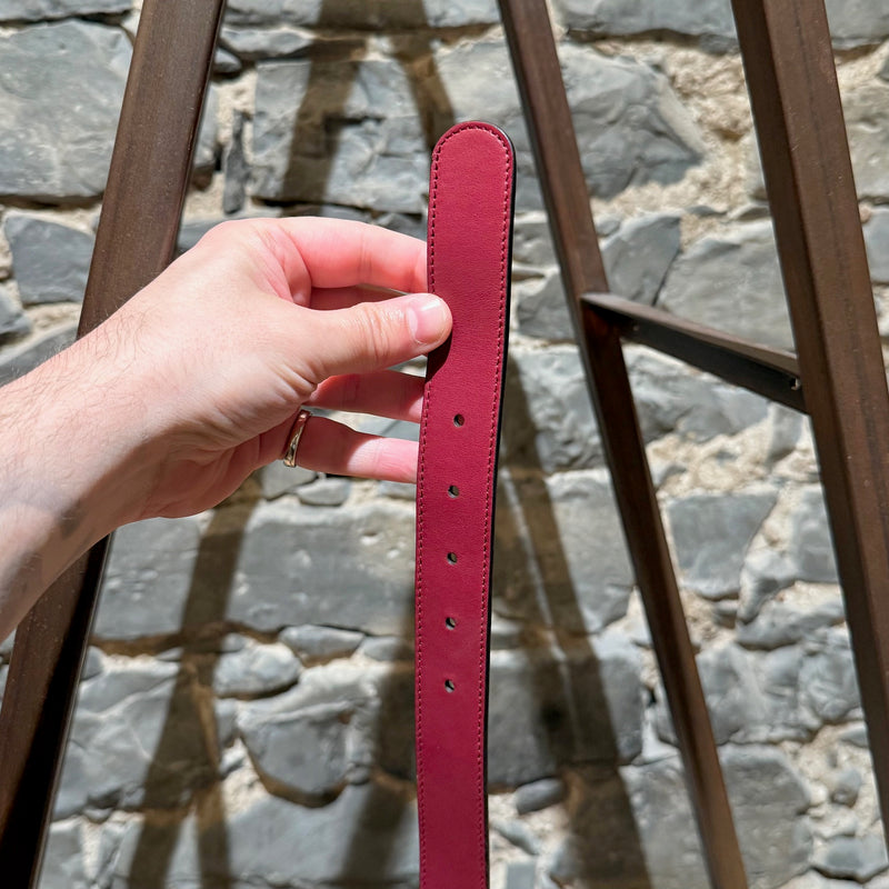 Adjustment holes of Gucci GG Burgundy Leather Crystal GG Buckle Belt