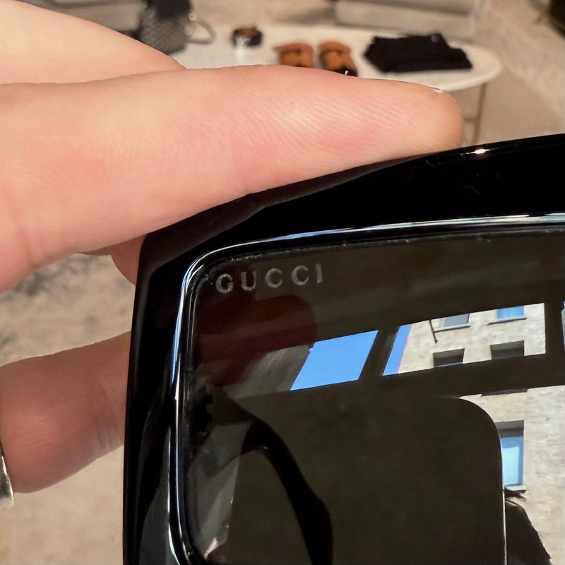 Branded lenses of Gucci GG0358 Black Acetate Geometric Square GG Sunglasses