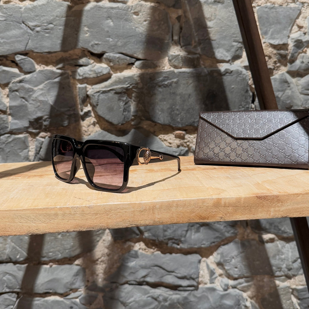 Main photo of Gucci GG3727 Black Diamantissima Horsebit Oversized Square Sunglasses