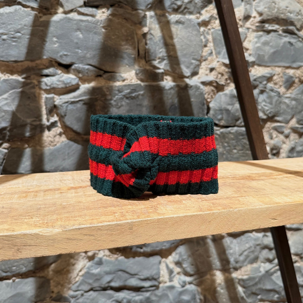 Front view of Gucci Green Red Web Knit Headband