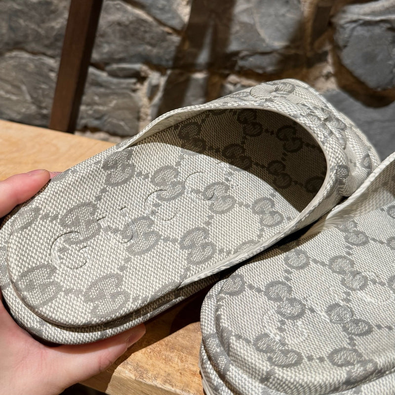 Branded insole of Gucci Grey GG Logo Rubber Cubic Platform Slide Sandals