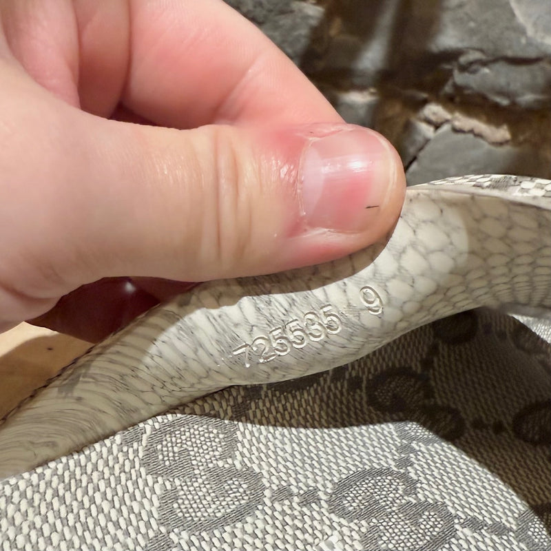 Reference number of Gucci Grey GG Logo Rubber Cubic Platform Slide Sandals